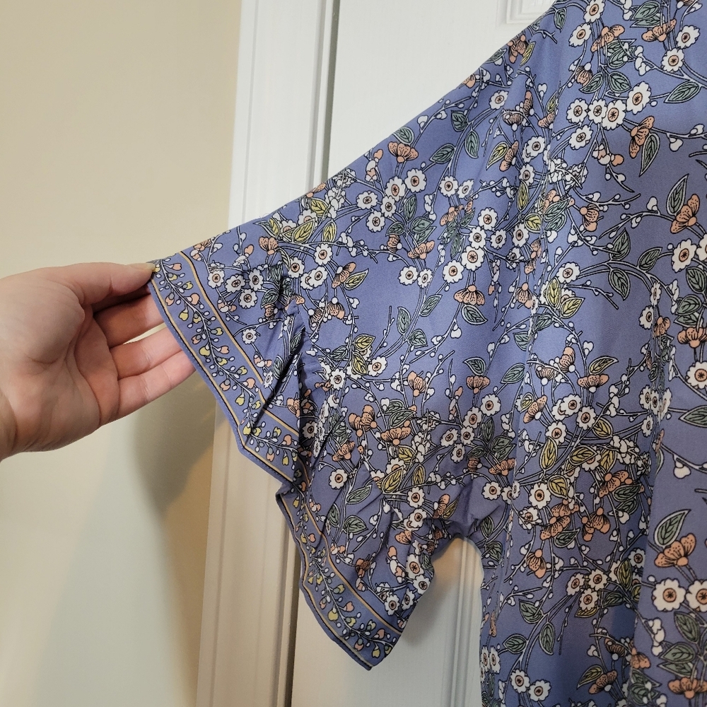 Max Studio Periwinkle Floral Ruffle Sleeve Tie Front Top Plus 2x - Picture 7 of 9